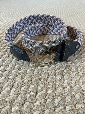 Fresco Golf Mens Braided Stretch Belt Small 30 Pink Gray Brass Italy Leather